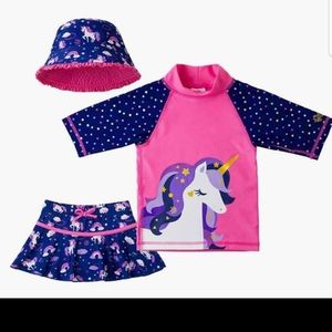 UV Skinz nwt Girl's 3PC Swim Suit, UPV 50+, New, Unicorn 2t